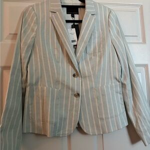 Banana Republic Women's Striped Blazer - Light Blue and White
